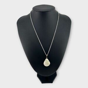 Large White Quartz Pendant Necklace Pear Shaped Gemstone Stainless Steel Chain